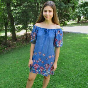 sz 7/8 Hayden LA Girls Dress Chambray Embroidered NWT
